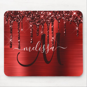 Meisjes rood strijken Glitter Brush Metal Monogram Muismat