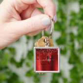 Meisjes rood strijken Glitter Brush Metal Monogram Sleutelhanger (Hand)