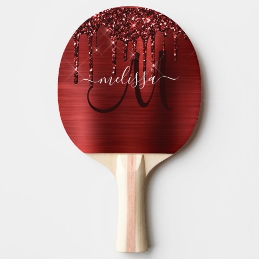 Meisjes rood strijken Glitter Brush Metal Monogram Tafeltennisbatje (Voorkant)