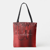 Meisjes rood strijken Glitter Brush Metal Monogram Tote Bag (Achterkant)