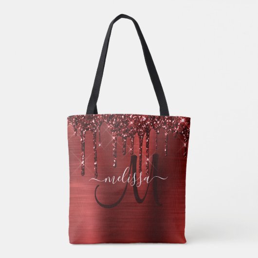 Meisjes rood strijken Glitter Brush Metal Monogram Tote Bag (Achterkant)