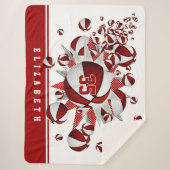 Meisjes rood wit basketballen sterren gepersonalis sherpa deken (Voorkant)