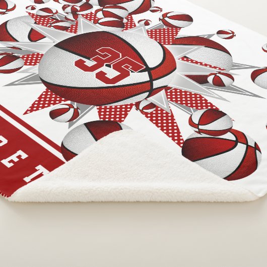 Meisjes rood wit basketballen sterren gepersonalis sherpa deken (3/4)