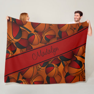 Meisjes rood zwart basketbal patroon gepersonalise fleece deken