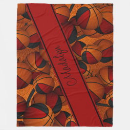 Meisjes rood zwart basketbal patroon gepersonalise fleece deken