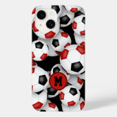 Meisjes rood zwart voetballen patroon monogram Case-Mate iPhone case (Achterkant)