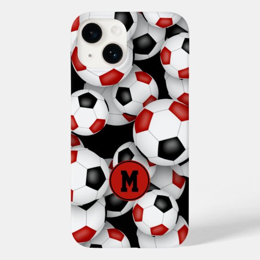 Meisjes rood zwart voetballen patroon monogram Case-Mate iPhone case (Achterkant)