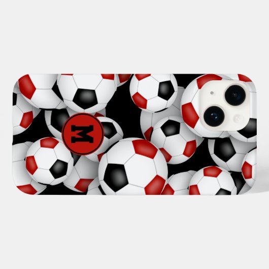Meisjes rood zwart voetballen patroon monogram Case-Mate iPhone case (Achterkant (horizontaal))