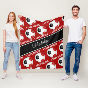 Meisjes Rood Zwart voetballen Tekstpatroon Fleece Deken