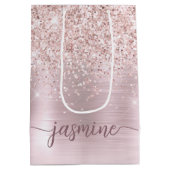 Meisjes Roos Gold Blush Glitter Monogram Name Scri Medium Cadeauzakje (Achterkant)