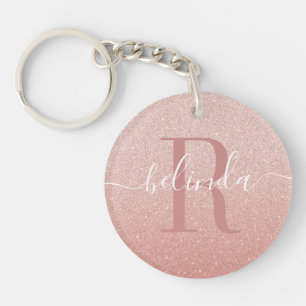 Meisjes Roos Gold Blush Roze Monogram Naam Sleutelhanger