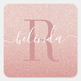 Meisjes Roos Gold Blush Roze Monogram Naam Vierkante Sticker