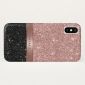Meisjes Roos Gold en zwarte glitter - Aangepaste n Case-Mate iPhone Case (Achterkant (horizontaal))