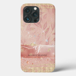 Meisjes Roos Gold Glitter Jewel Foliage Script Nam Case-Mate iPhone Case