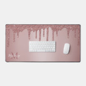 Meisjes Roos Gold Sparkle Glitter Driemonogram Bureaumat (Keyboard & Muis)