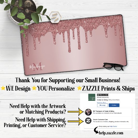 Meisjes Roos Gold Sparkle Glitter Driemonogram Bureaumat