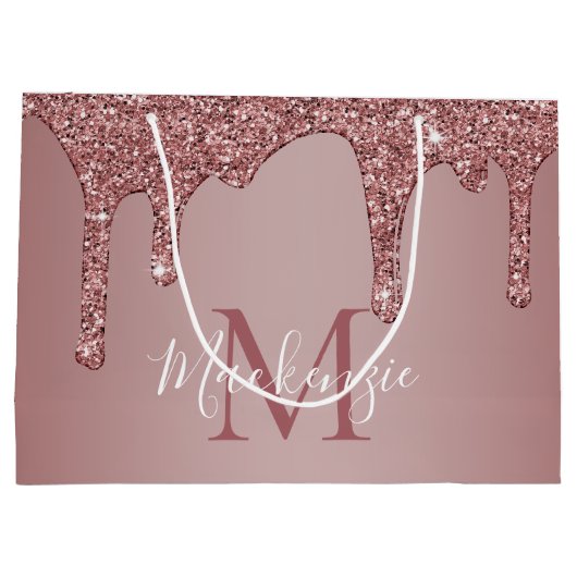 Meisjes Roos Gold Sparkle Glitter Driemonogram Groot Cadeauzakje (Achterkant)