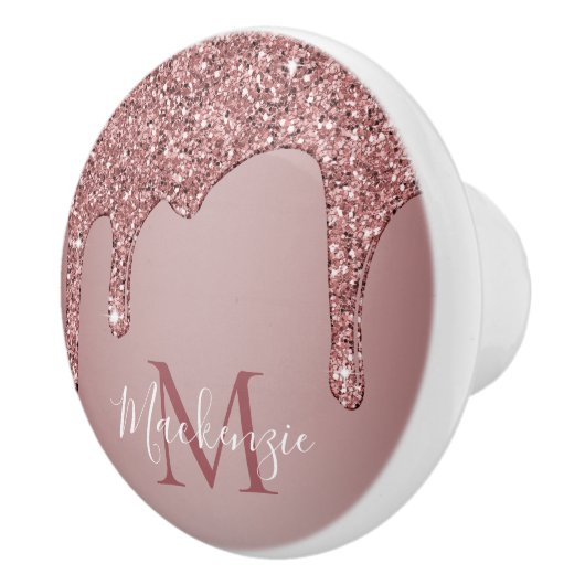 Meisjes Roos Gold Sparkle Glitter Driemonogram Keramische Knop (Rechts)