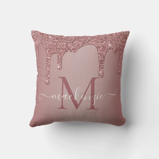 Meisjes Roos Gold Sparkle Glitter Driemonogram Kussen (Achterkant)