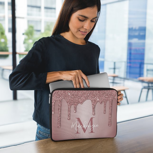 Meisjes Roos Gold Sparkle Glitter Driemonogram Laptop Sleeve (Creator heeft geüpload)