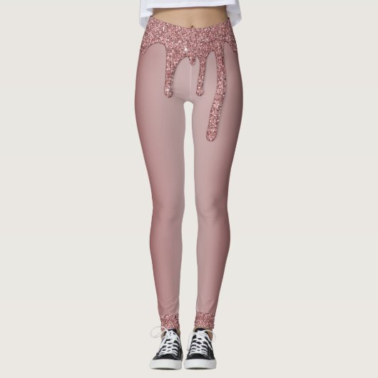 Meisjes Roos Gold Sparkle Glitter Driemonogram Leggings (Voorkant)