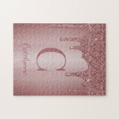 Meisjes Roos Gold Sparkle Glitter Driemonogram Legpuzzel (Horizontaal)