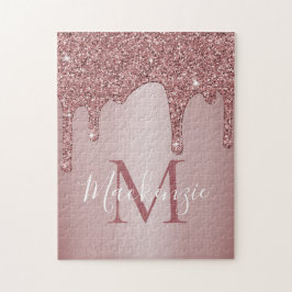 Meisjes Roos Gold Sparkle Glitter Driemonogram Legpuzzel