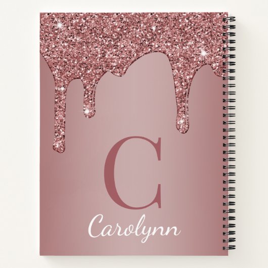 Meisjes Roos Gold Sparkle Glitter Driemonogram Notitieboek (Achterkant)