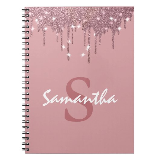 Meisjes Roos Gold Sparkle Glitter Driemonogram Notitieboek (Voorkant)