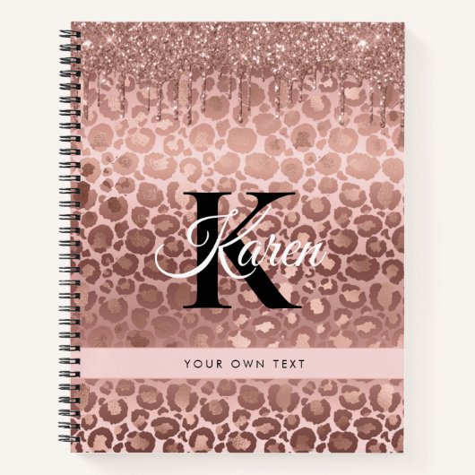 Meisjes Roos Gold Sparkle Glitter Driemonogram Notitieboek (Voorkant)