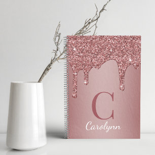 Meisjes Roos Gold Sparkle Glitter Driemonogram Notitieboek