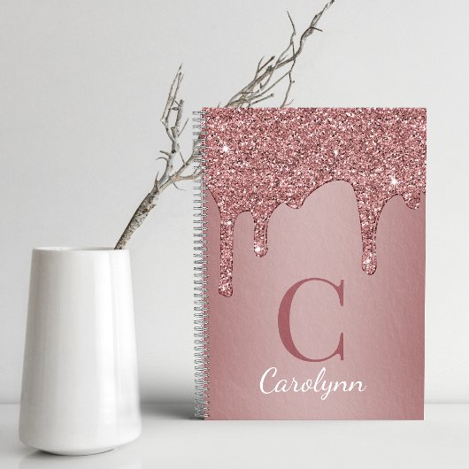 Meisjes Roos Gold Sparkle Glitter Driemonogram Notitieboek