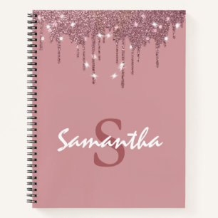 Meisjes Roos Gold Sparkle Glitter Driemonogram  Notitieboek