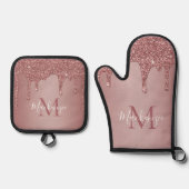 Meisjes Roos Gold Sparkle Glitter Driemonogram Ovenwant & Pannenlap Set (Voorkant)