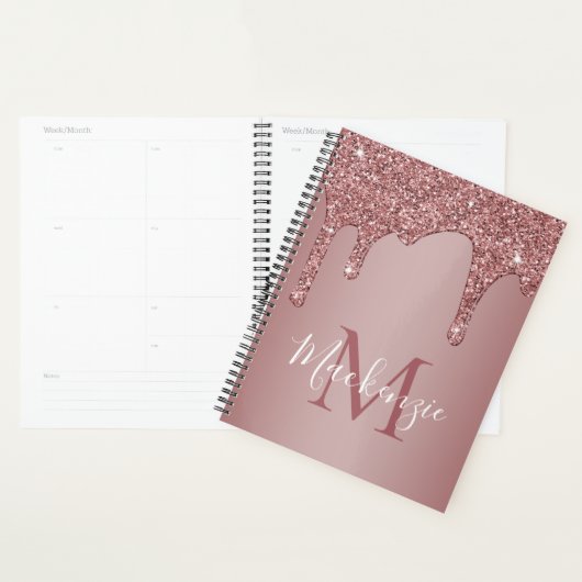 Meisjes Roos Gold Sparkle Glitter Driemonogram Planner (Display)