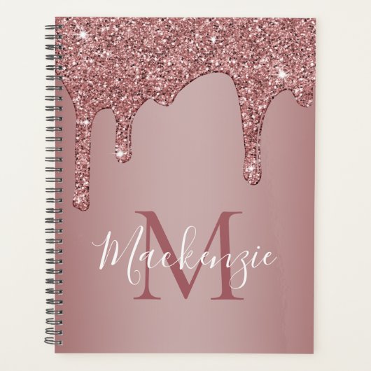 Meisjes Roos Gold Sparkle Glitter Driemonogram Planner (Voorkant)