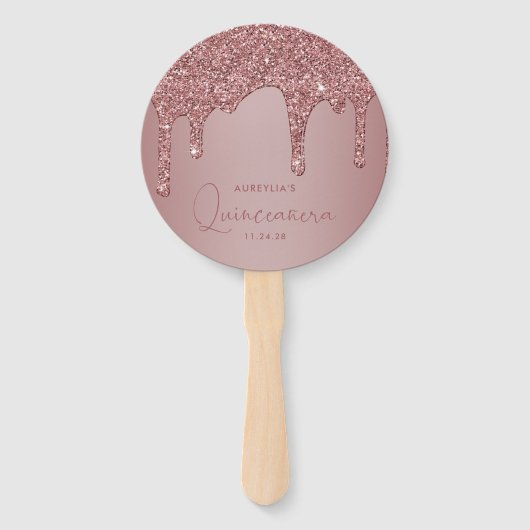 Meisjes Roos Gold Sparkle Glitter Drift Quinceaner Handwaaier (Achterkant)