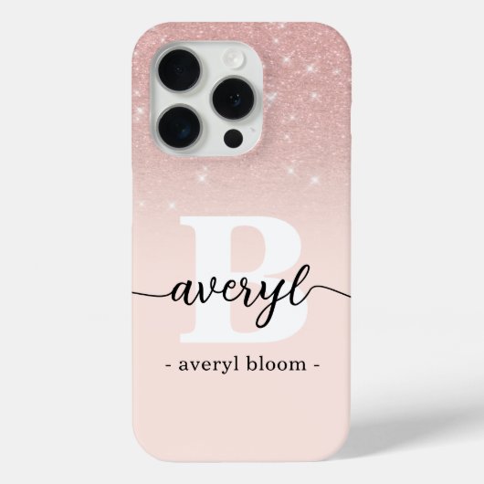 Meisjes roos goud glitter ombre sparkles monogramm Case-Mate iPhone case (Achterkant)