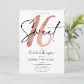 Meisjes roos gouden rand foto Sweet 16 Kaart (Staand voorkant)