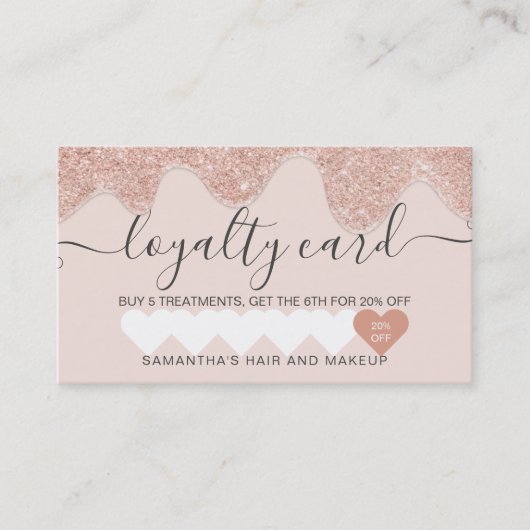 Meisjes roos goudglitter druppelt de roze make-up  klantenkaartje (Voorkant)