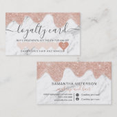 Meisjes roos goudglitter druppelt marmer make-up klantenkaartje (Voorkant / Achterkant)