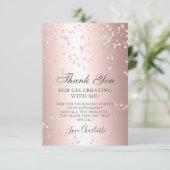 Meisjes roos goudglitter metallisch zoet zestien bedankkaart (Staand voorkant)