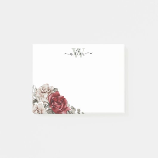 Meisjes  Roos Monogram Floral Post-it Notes (Voorkant)