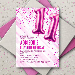 Meisjes Roze 11e verjaardag uitnodiging
