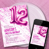 Meisjes Roze 12e verjaardag uitnodiging