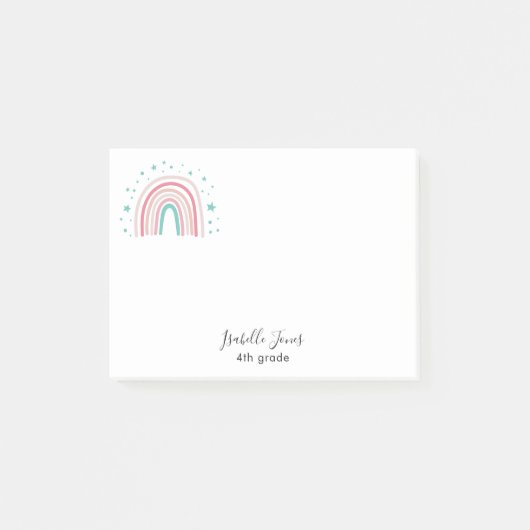Meisjes roze aqua regenboogschrift gepersonaliseer post-it® notes (Voorkant)