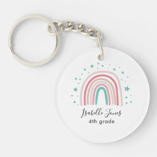 Meisjes roze aqua regenboogschrift gepersonaliseer sleutelhanger