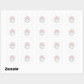 Meisjes roze aqua regenboogschrift gepersonaliseer vierkante sticker (Vel)
