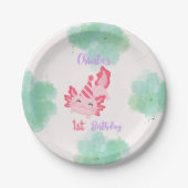 Meisjes Roze Axolotl 1e Verjaardag Feest Uitnodigi Papieren Bordje (Voorkant)