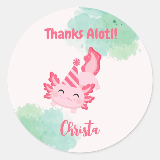 Meisjes Roze Axolotl 1e verjaardagsfeestje Ronde Sticker (Voorkant)